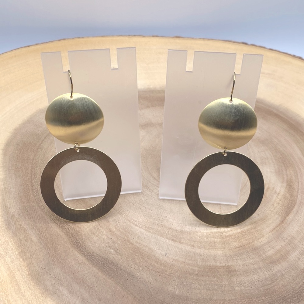 Shelia Fajl Golden Doube Circle Drop Earrings